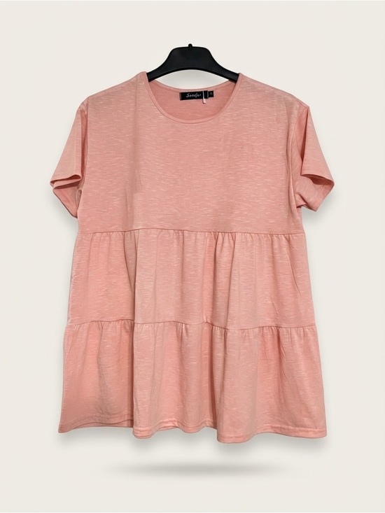 Sanifer Tops - Sanifer Tiered Babydoll Short Sleeve Top Size M in Heathered Soft Pink